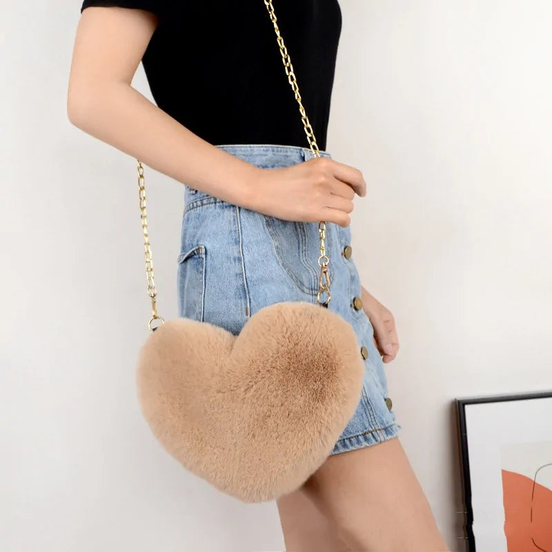 Chic Heart Faux Fur Wallet Crossbody