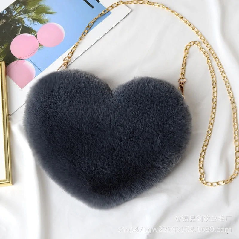 Chic Heart Faux Fur Wallet Crossbody