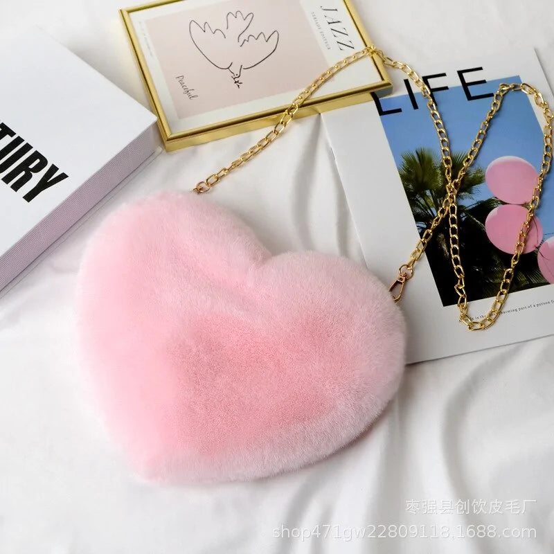 Chic Heart Faux Fur Wallet Crossbody