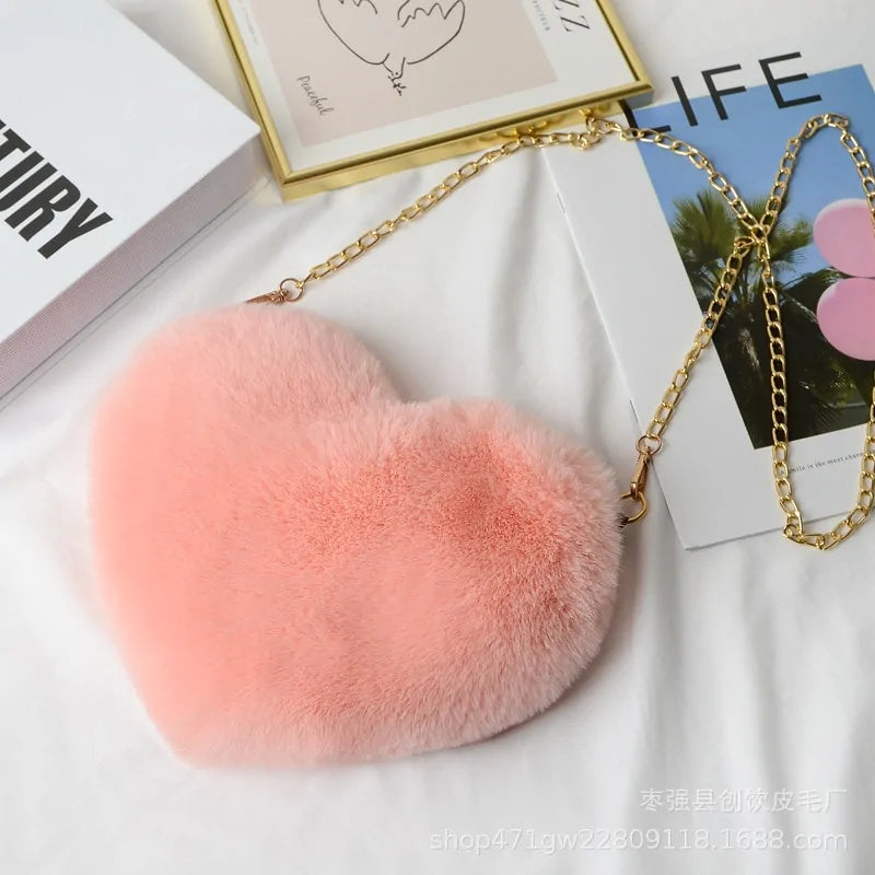 Chic Heart Faux Fur Wallet Crossbody