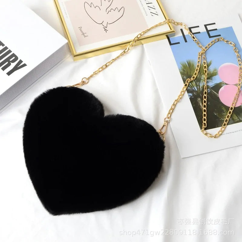 Chic Heart Faux Fur Wallet Crossbody