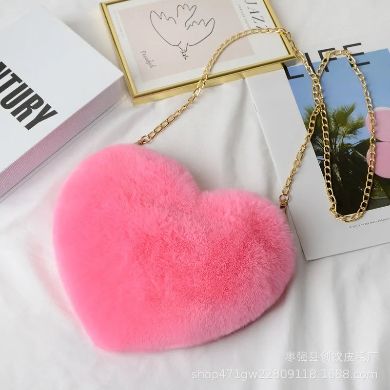 Chic Heart Faux Fur Wallet Crossbody