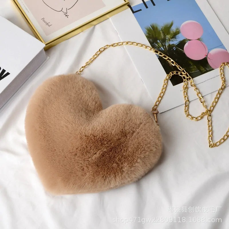 Chic Heart Faux Fur Wallet Crossbody