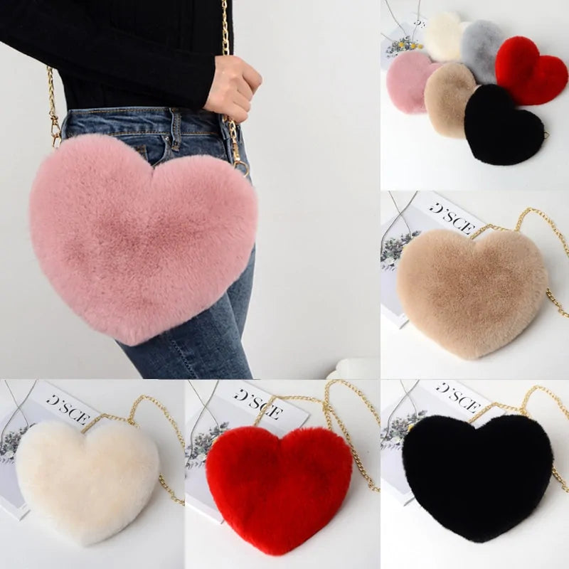 Chic Heart Faux Fur Wallet Crossbody