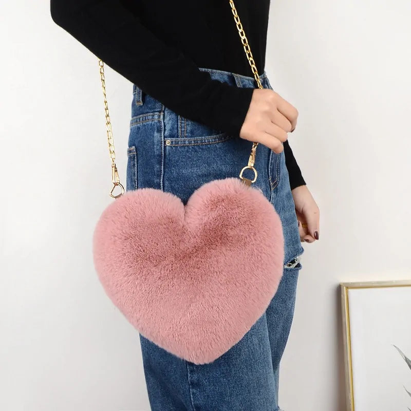 Chic Heart Faux Fur Wallet Crossbody